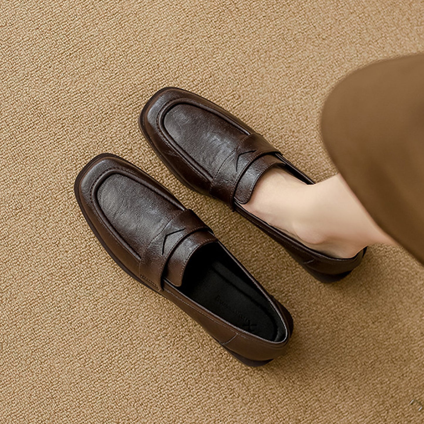 Women's Square-Toe Loafers with Chunky Sole & Modern Strap Detail