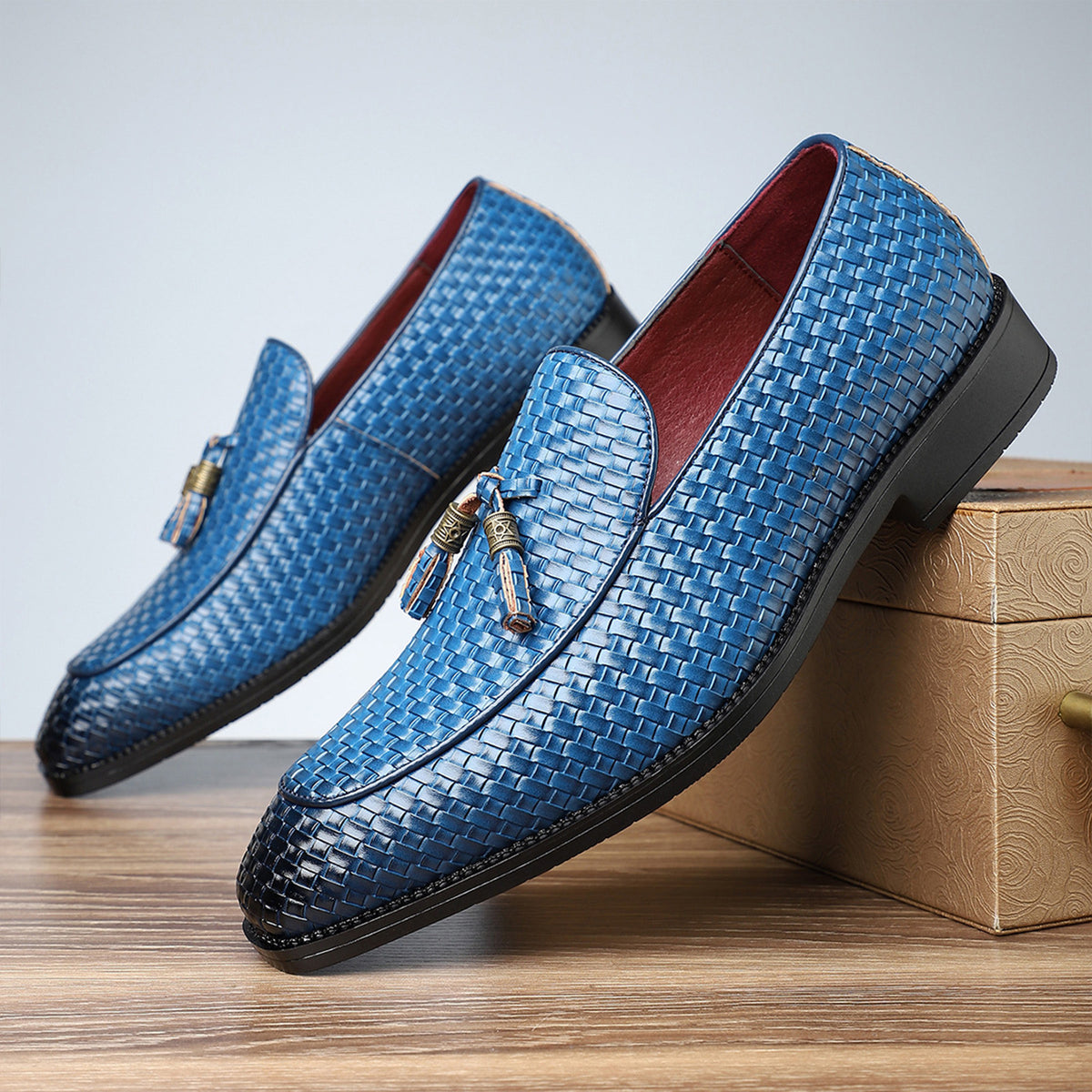 Men's Woven Tassel Loafers | with Square Toe & Low Block Heel