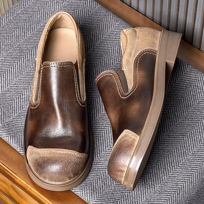 Calf Leather Loafers Shoe for Men Patchwork Toe Slip-on Shoe