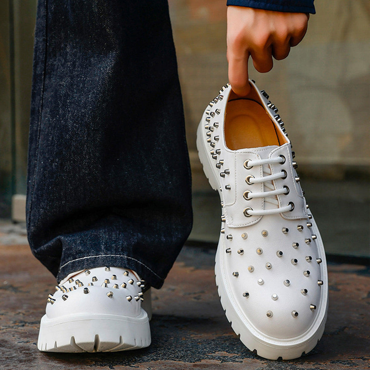 Men's Heavy-Duty Studded Derby Shoes | with Chunky Platform Sole