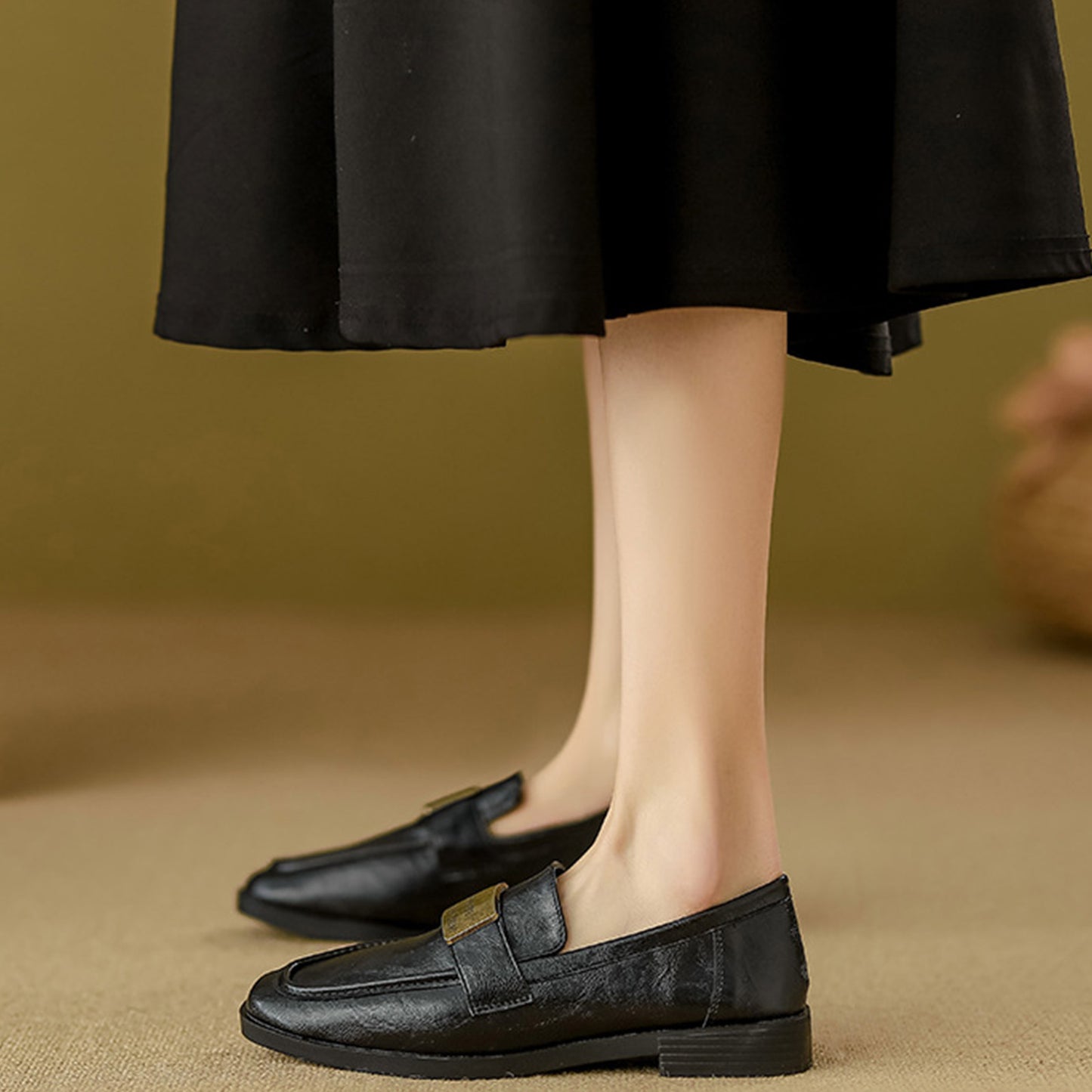 Women's Textured Leather Loafers with Metal-Plate Detail