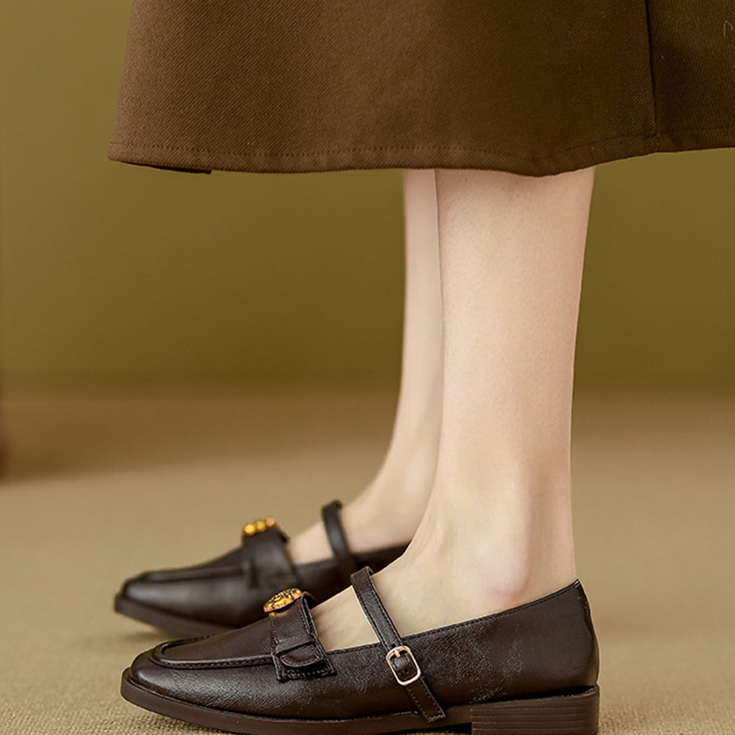 Women's Loafers with Flats with Embellished Straps & Square Toe