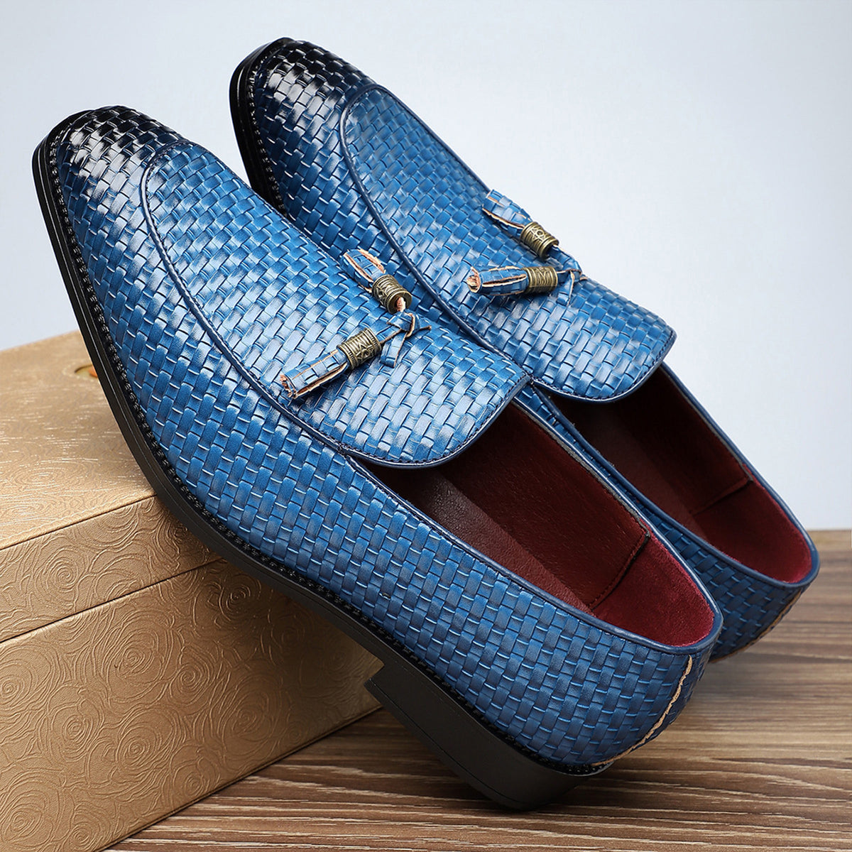 Men's Woven Tassel Loafers | with Square Toe & Low Block Heel