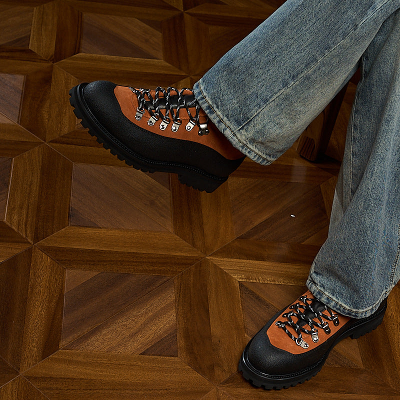 Modern Heritage Work Boots: Contrast Panel Design & Statement Lace Detail