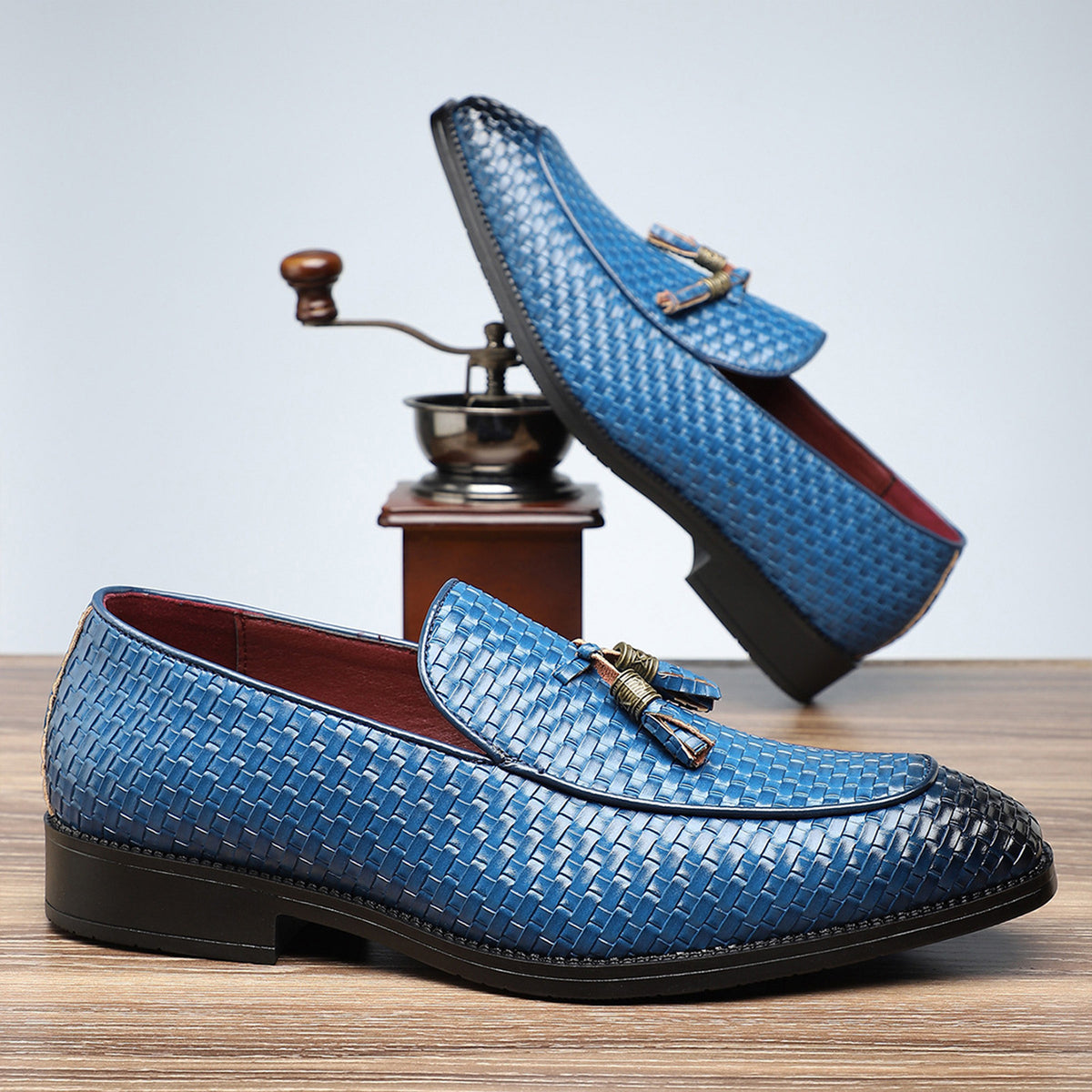 Men's Woven Tassel Loafers | with Square Toe & Low Block Heel