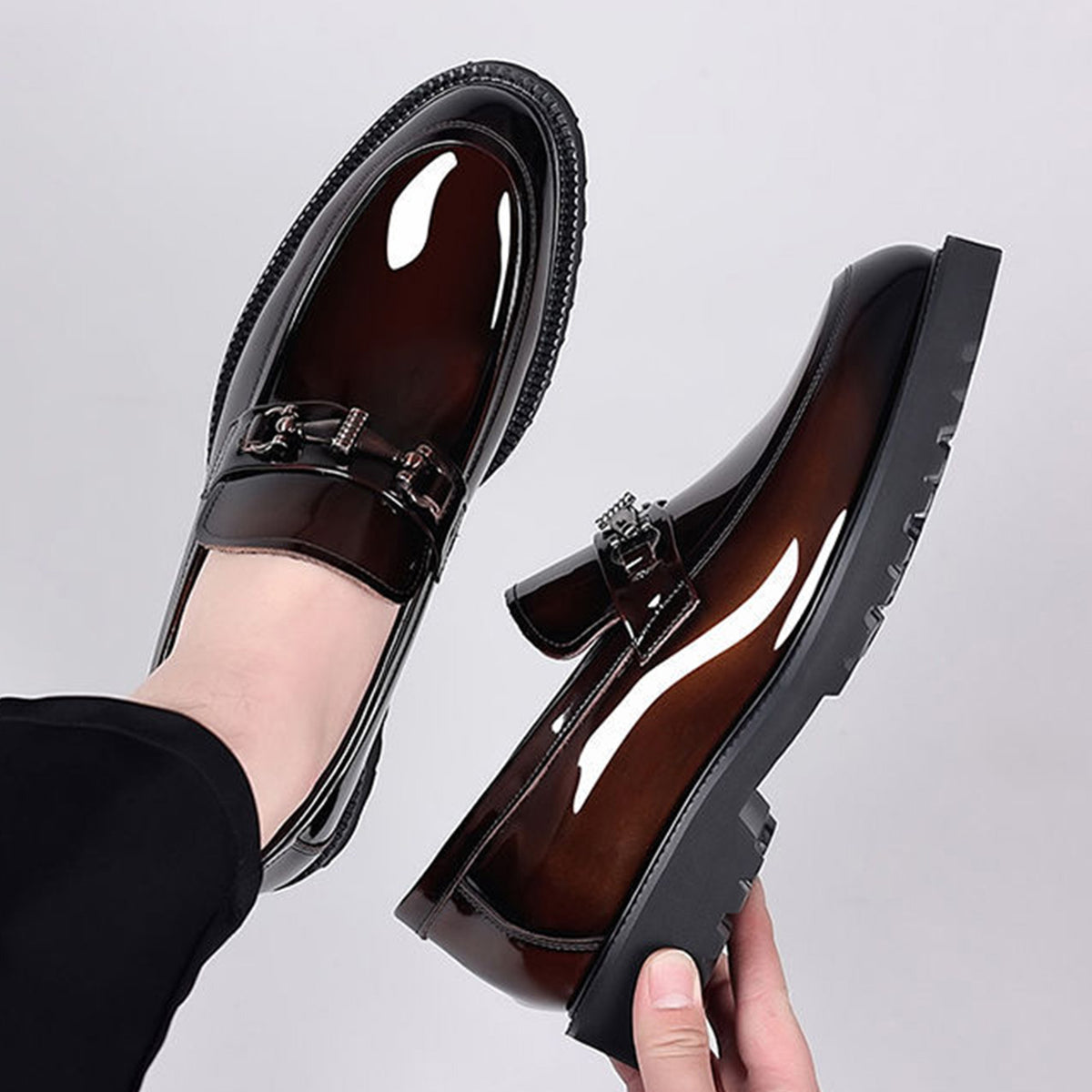 Men's Patent Loafers | with Metal Bit & Sleek Round Toe