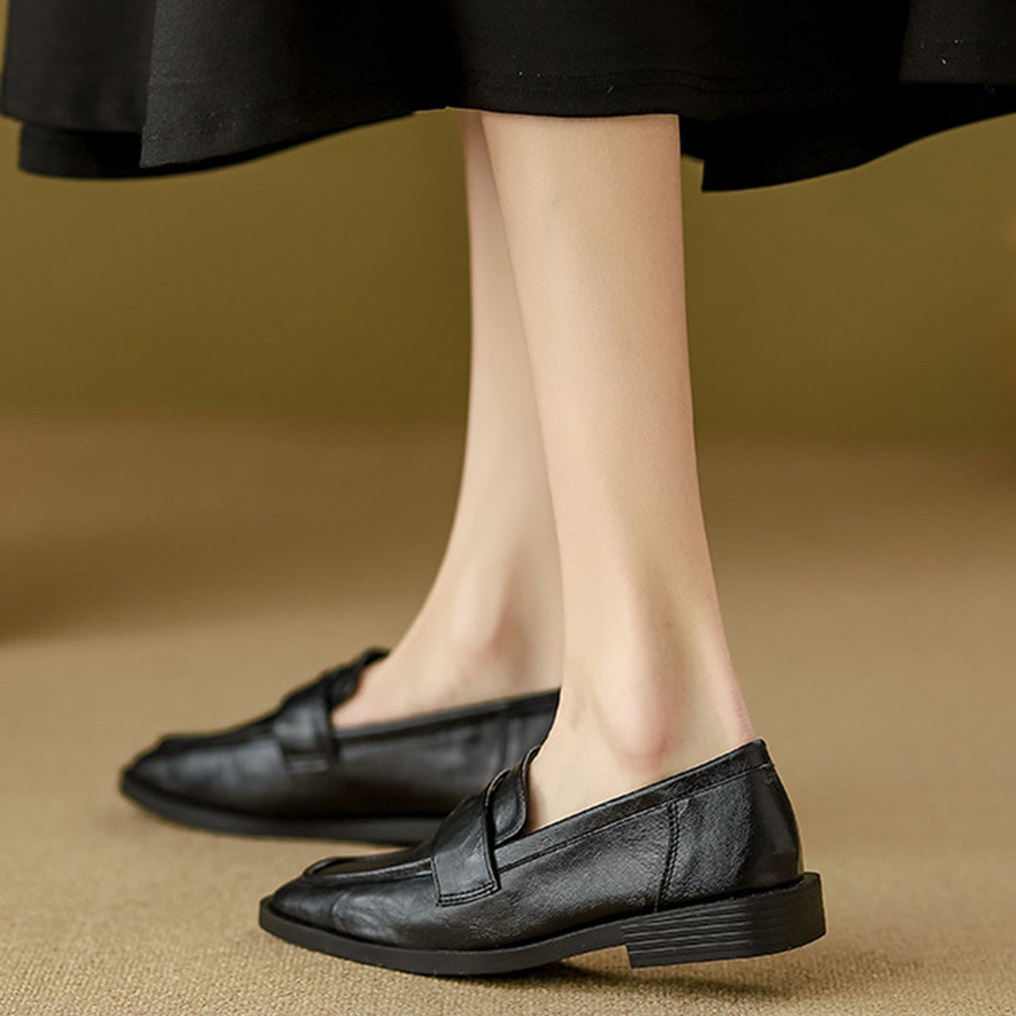Women's Square-Toe Loafers with Chunky Sole & Modern Strap Detail
