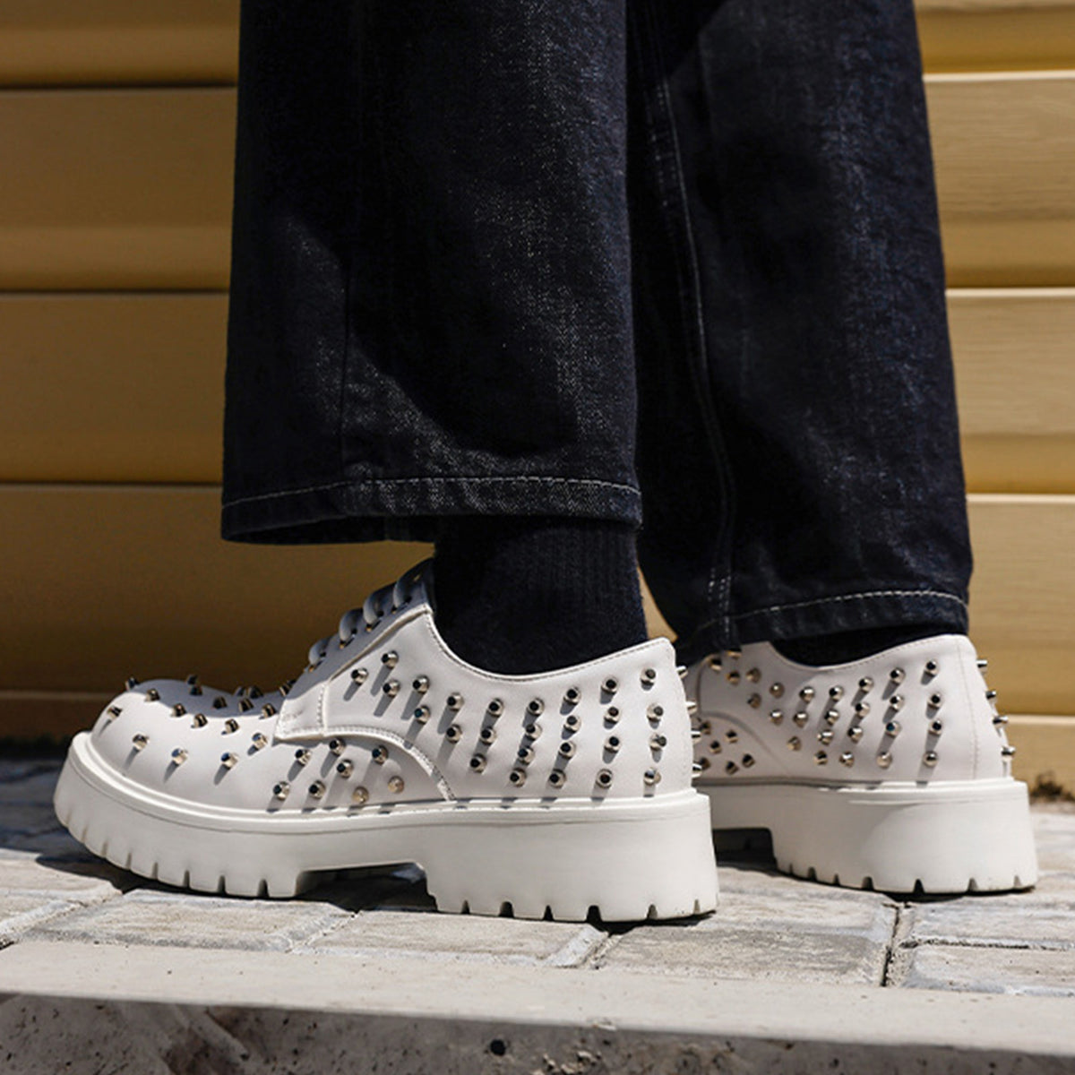 Men's Heavy-Duty Studded Derby Shoes | with Chunky Platform Sole