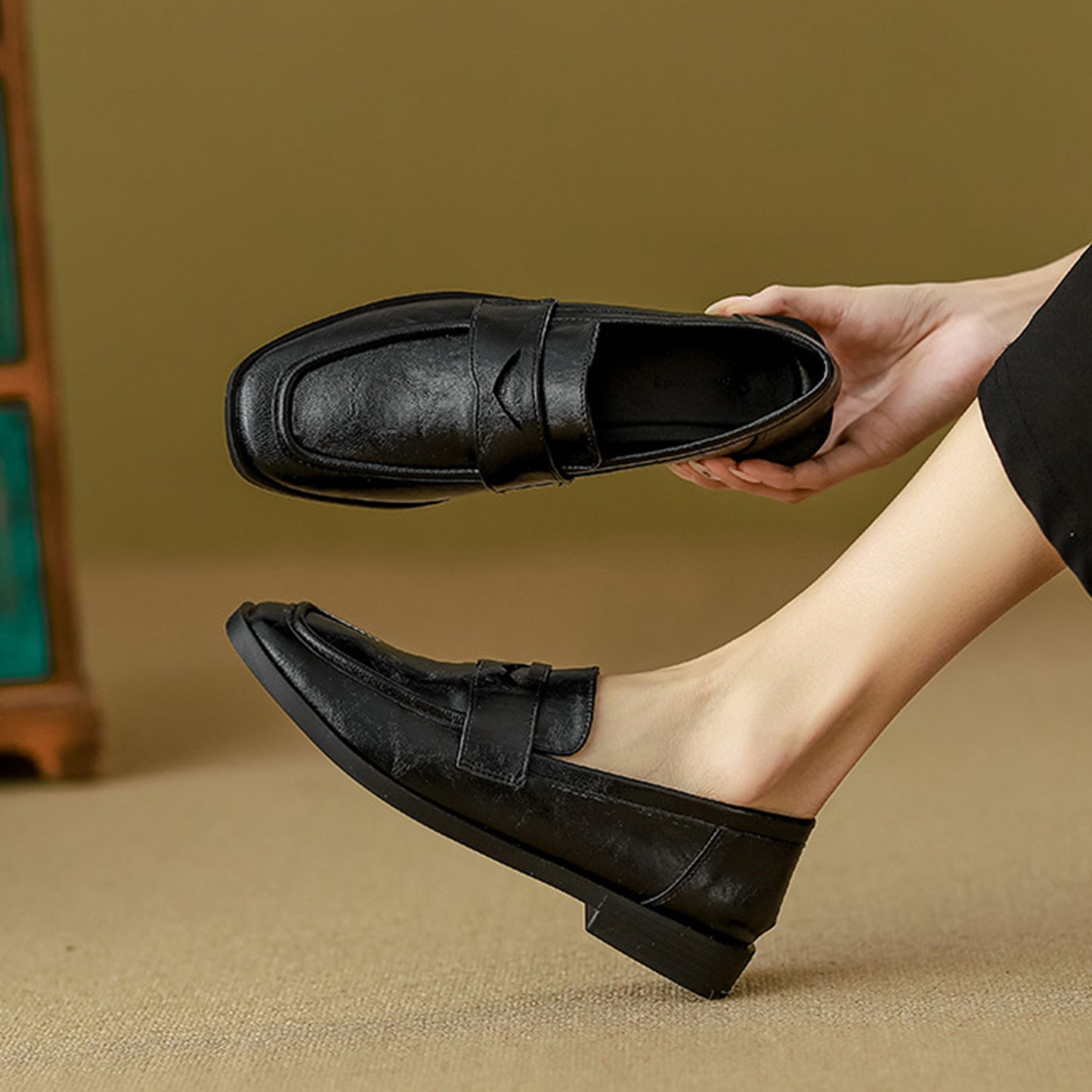 Women's Square-Toe Loafers with Chunky Sole & Modern Strap Detail
