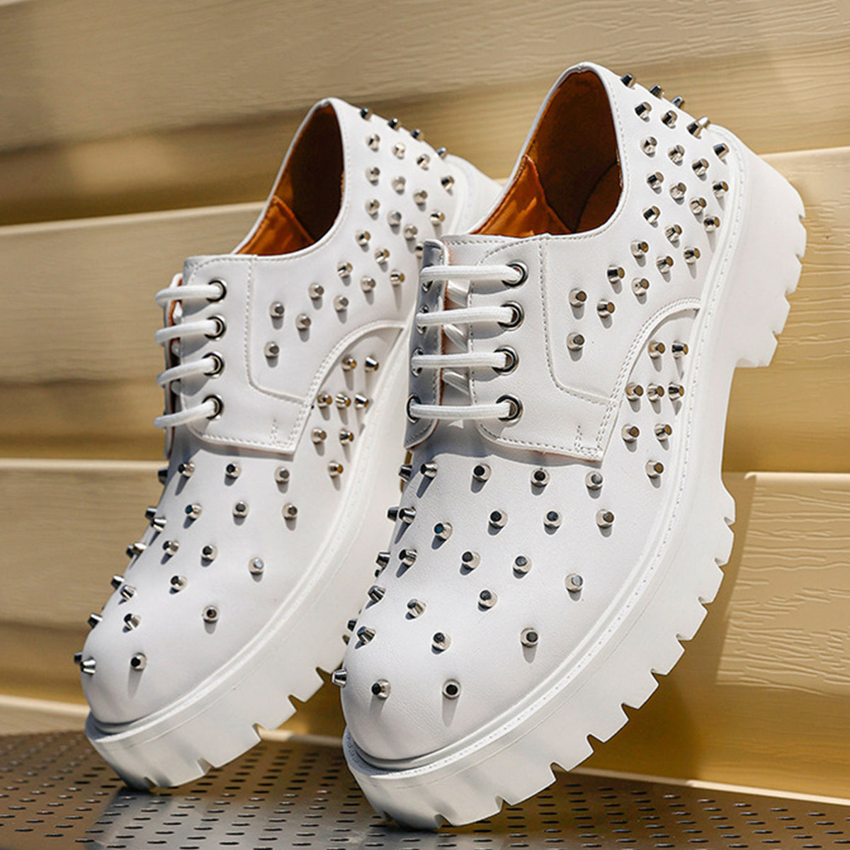 Men's Heavy-Duty Studded Derby Shoes | with Chunky Platform Sole