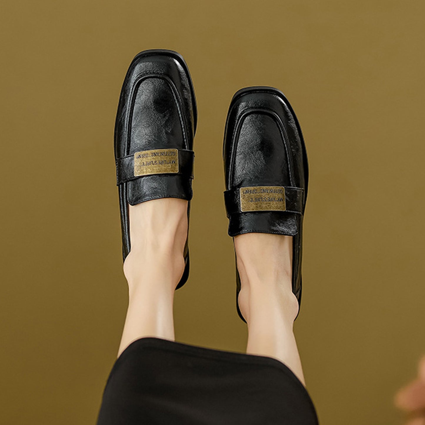 Women's Textured Leather Loafers with Metal-Plate Detail