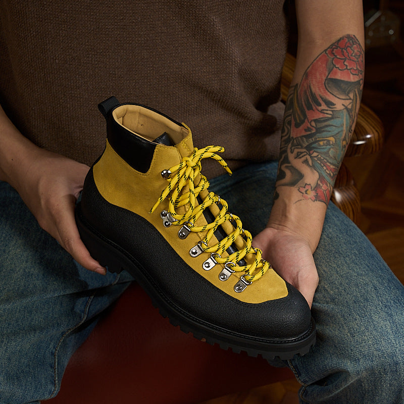 Modern Heritage Work Boots: Contrast Panel Design & Statement Lace Detail