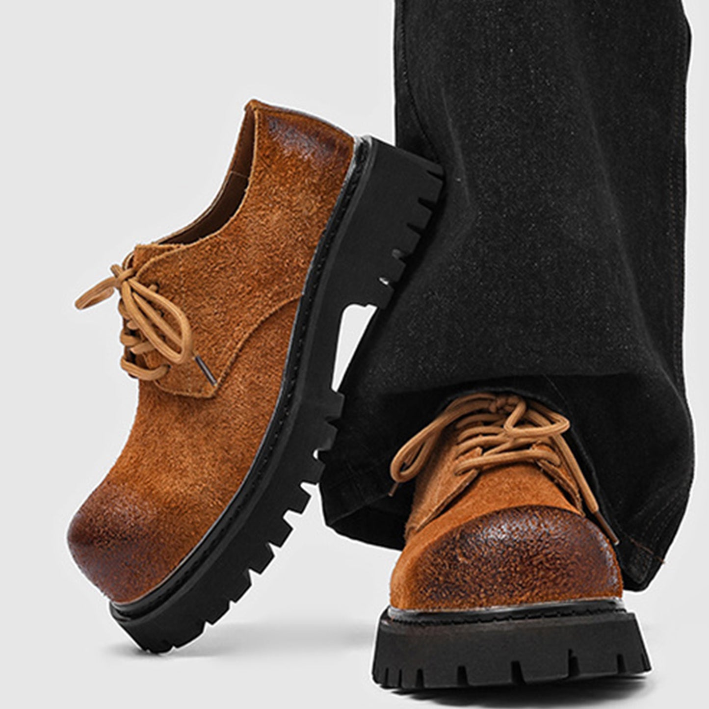 Men's Derby Shoes Retro-Textured Chunky Sole with Distressed Finish