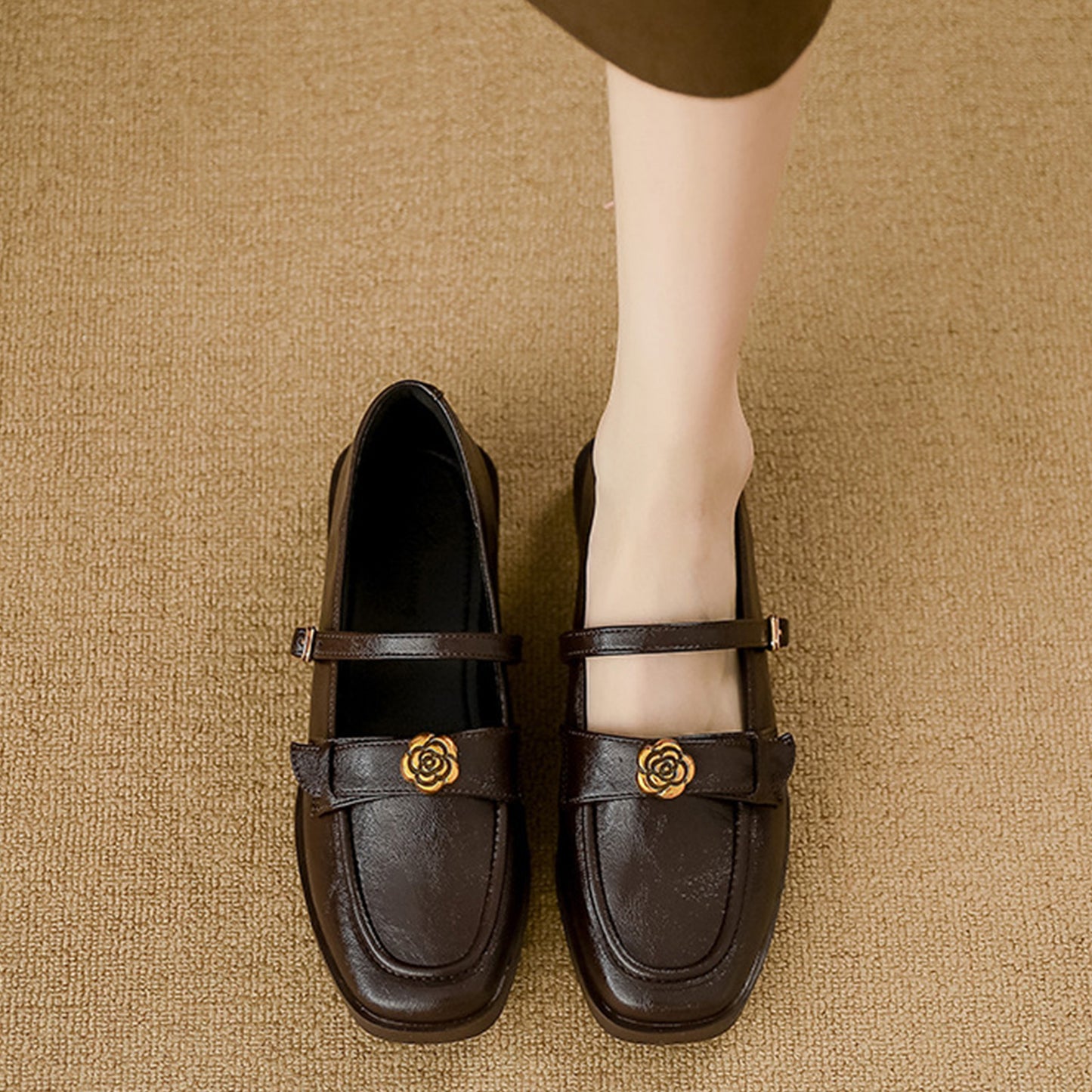 Women's Loafers with Flats with Embellished Straps & Square Toe