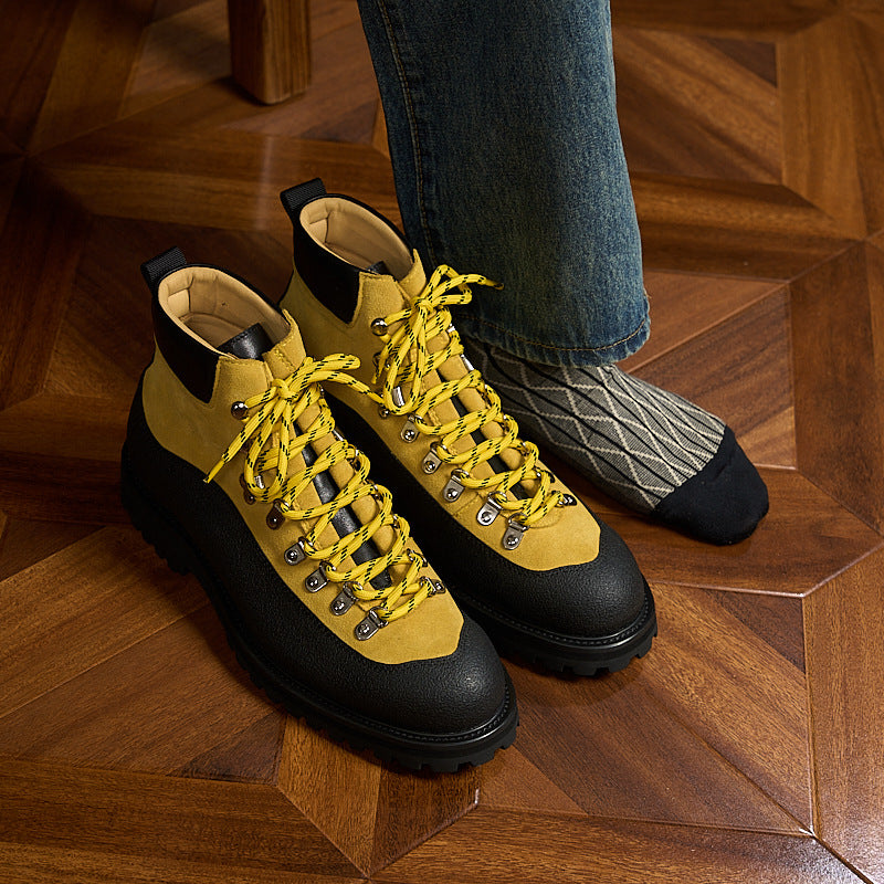 Modern Heritage Work Boots: Contrast Panel Design & Statement Lace Detail