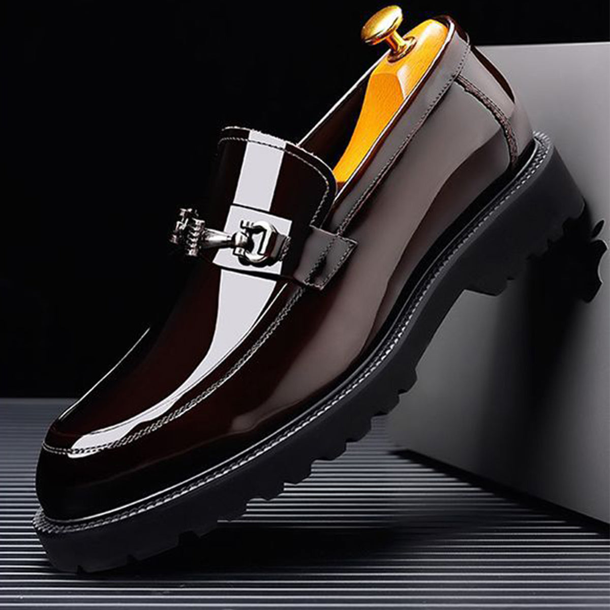 Men's Patent Loafers | with Metal Bit & Sleek Round Toe