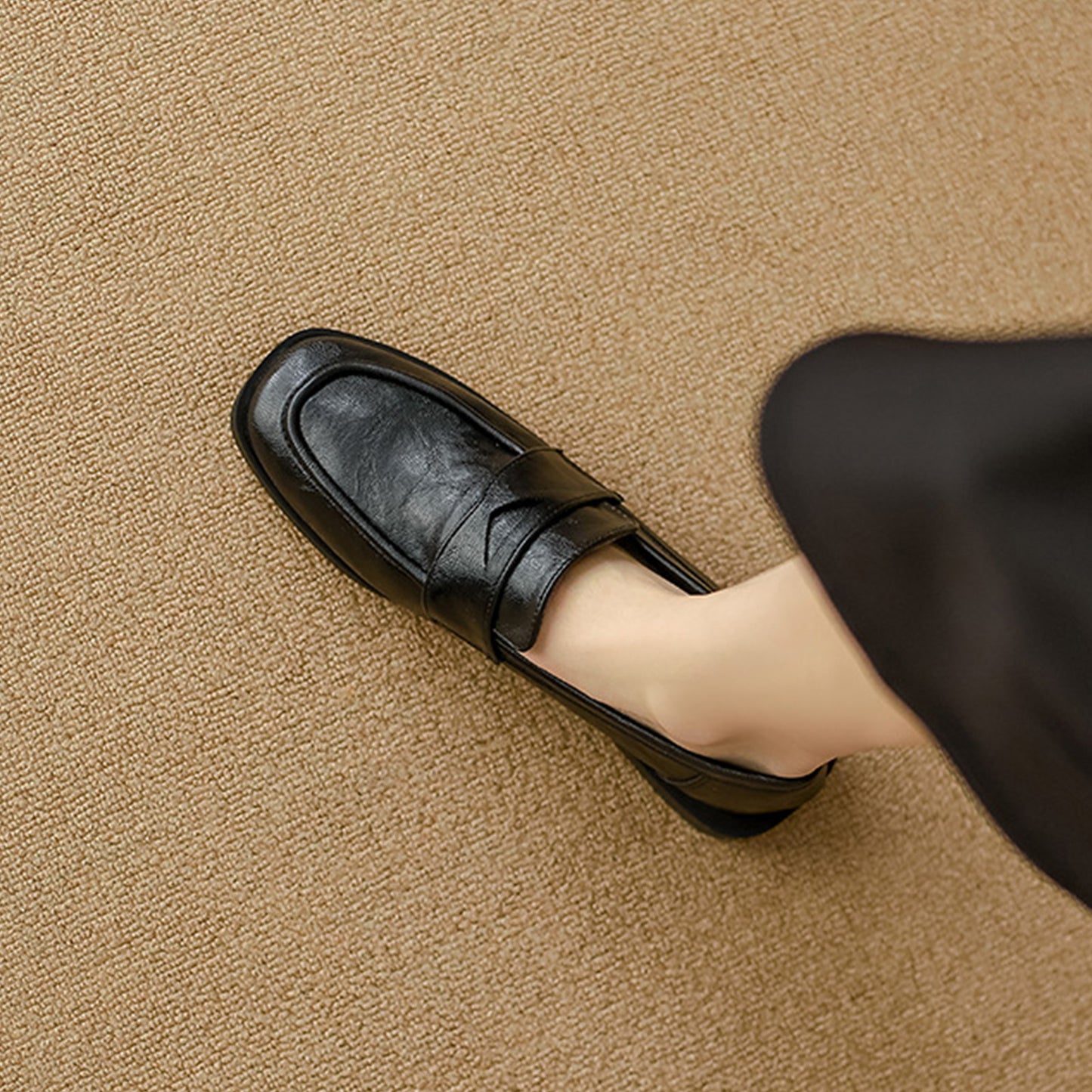 Women's Square-Toe Loafers with Chunky Sole & Modern Strap Detail