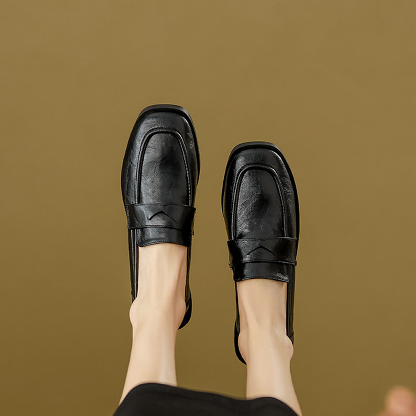 Women's Square-Toe Loafers with Chunky Sole & Modern Strap Detail