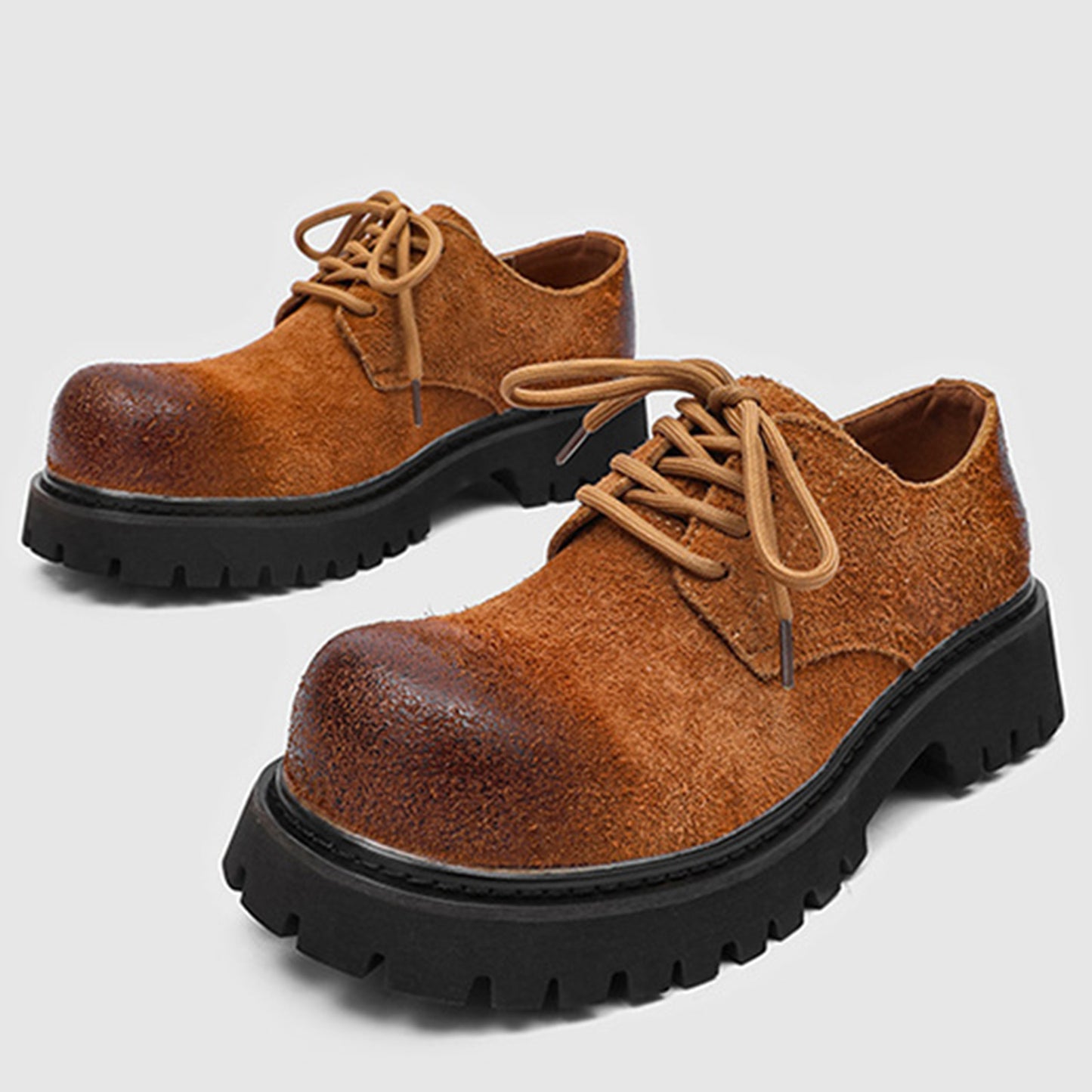 Men's Derby Shoes Retro-Textured Chunky Sole with Distressed Finish