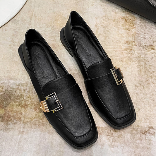 Square-Toe Loafers for Women with Statement Metallic Buckle