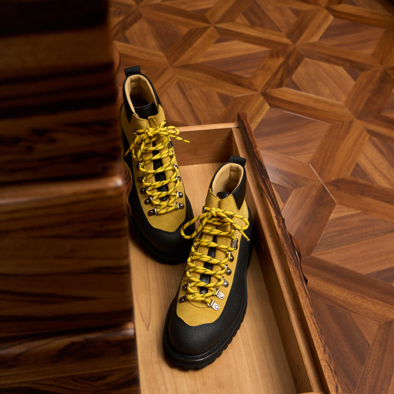 Modern Heritage Work Boots: Contrast Panel Design & Statement Lace Detail