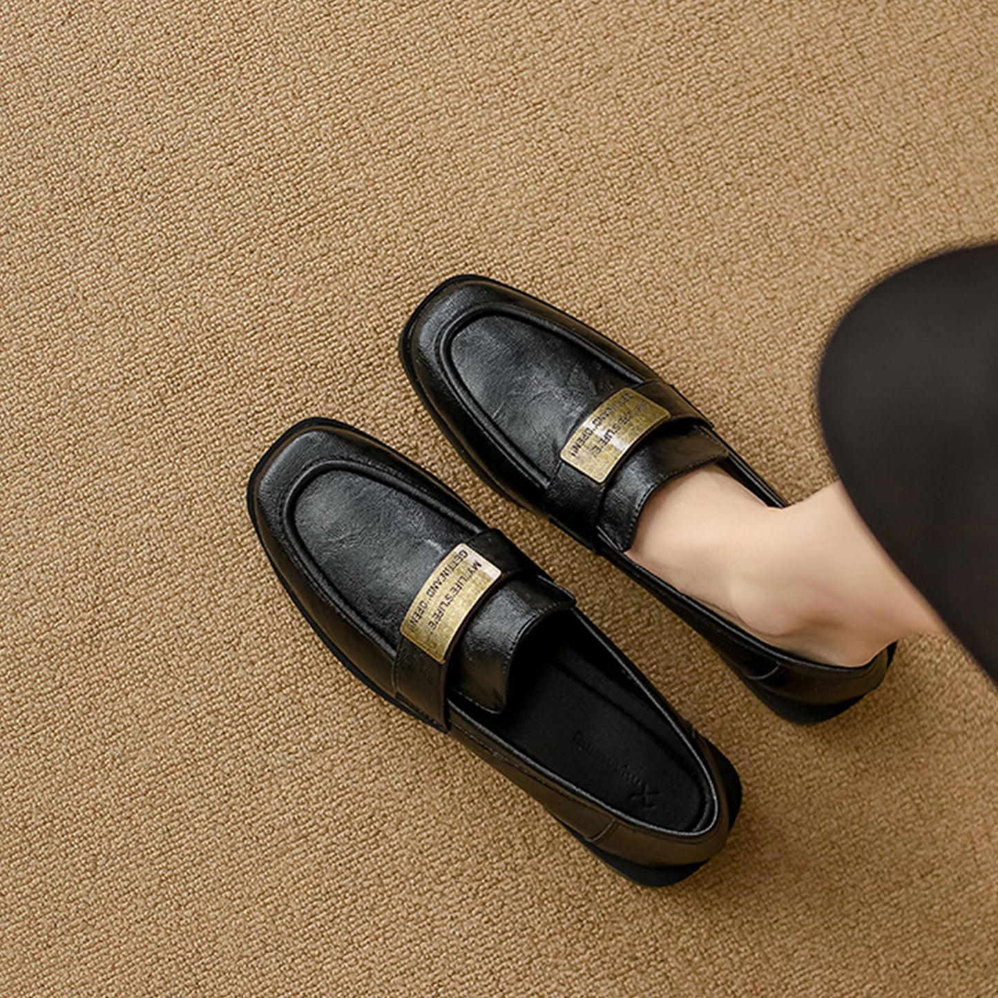 Women's Textured Leather Loafers with Metal-Plate Detail