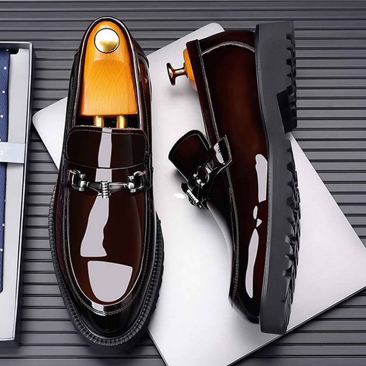 Men's Patent Loafers | with Metal Bit & Sleek Round Toe