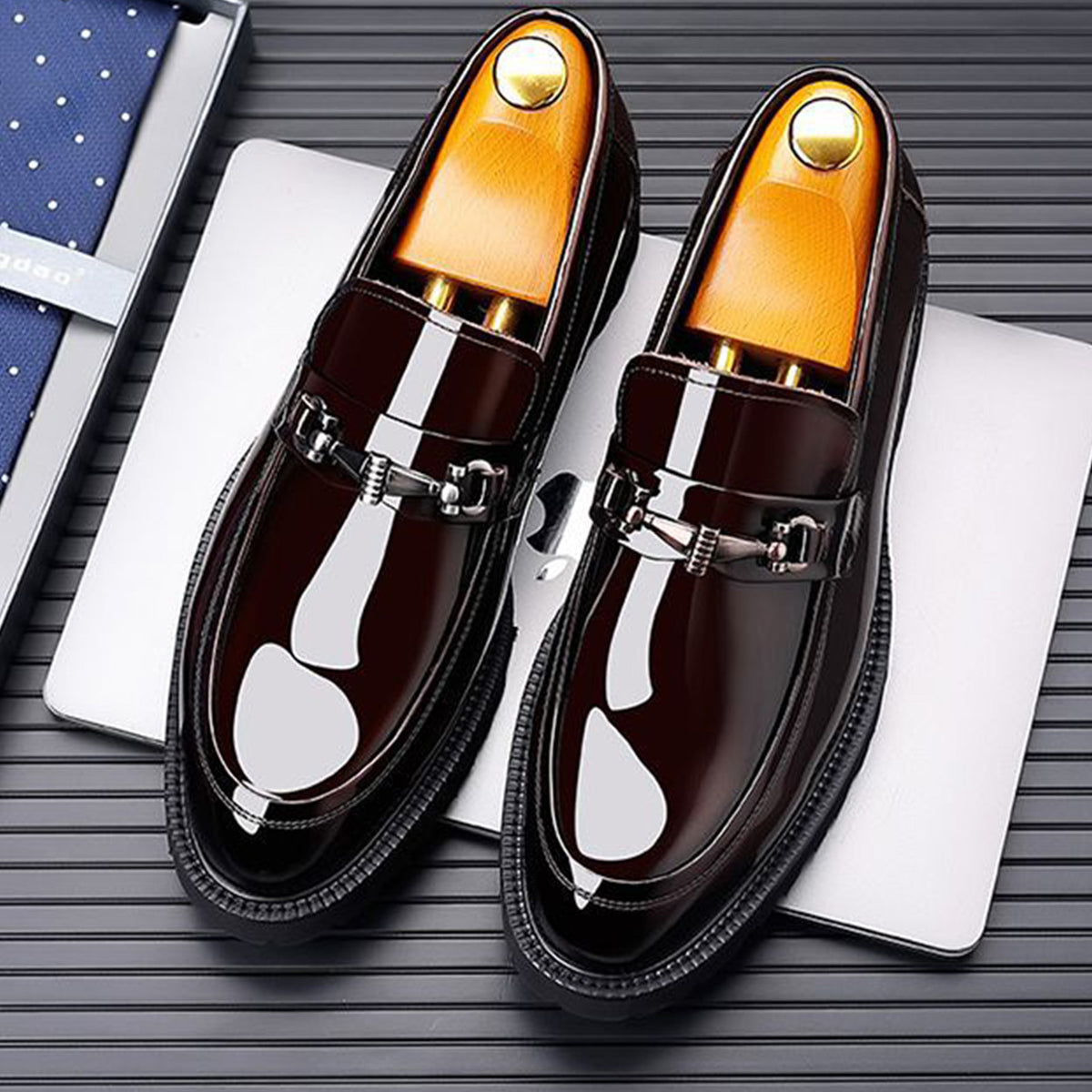 Men's Patent Loafers | with Metal Bit & Sleek Round Toe
