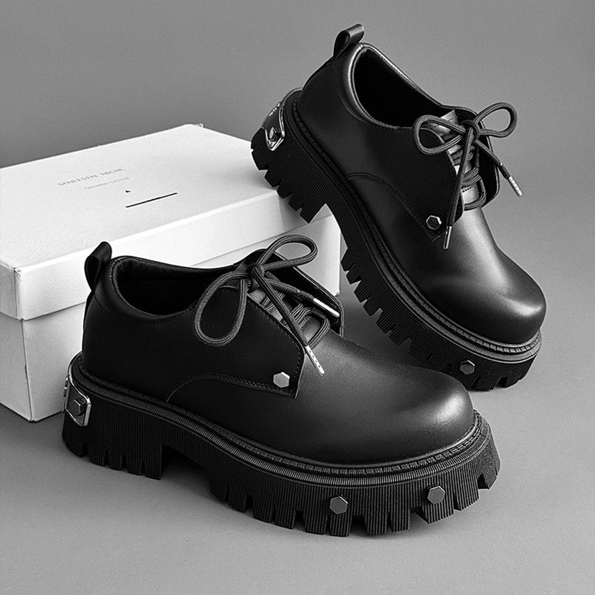 Men's Chunky Platform Derby Shoes | with Metallic Studs