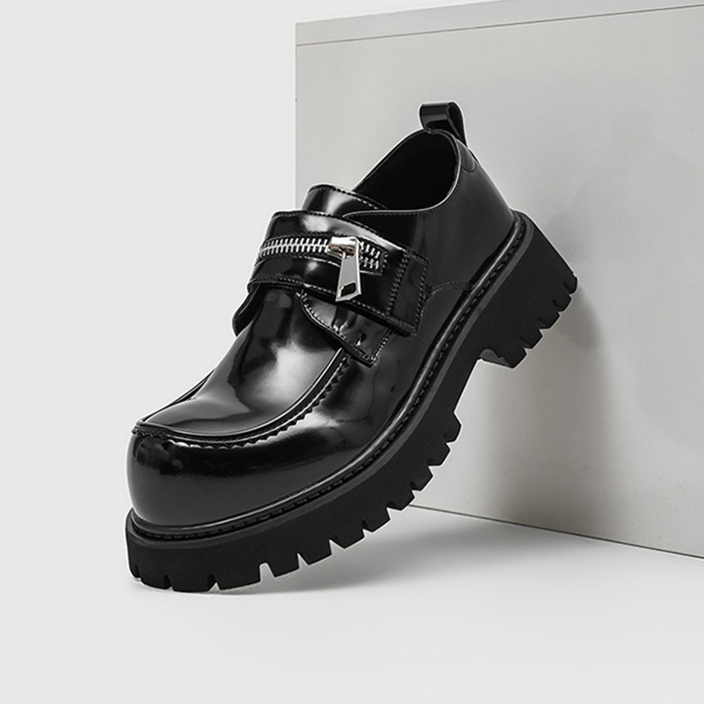 Men's Loafers Shoes: Chunky Platform Sole with Double-Strap Zipper Detail