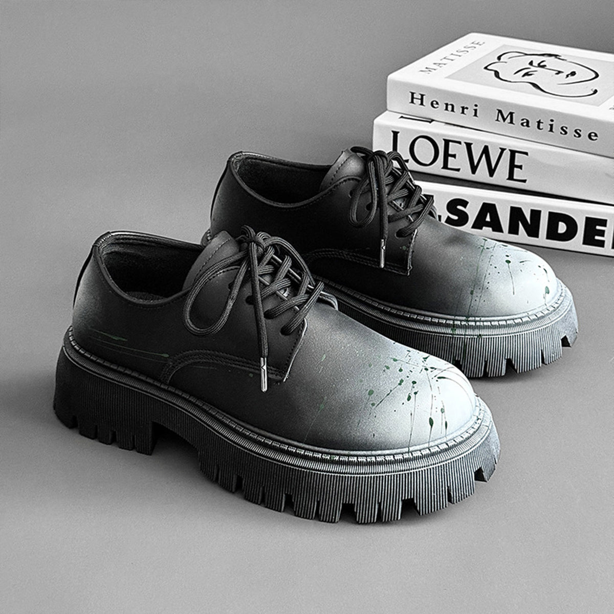Men's Artistic Derby Shoes | with Chunky Lug Sole & Brushstroke Detail