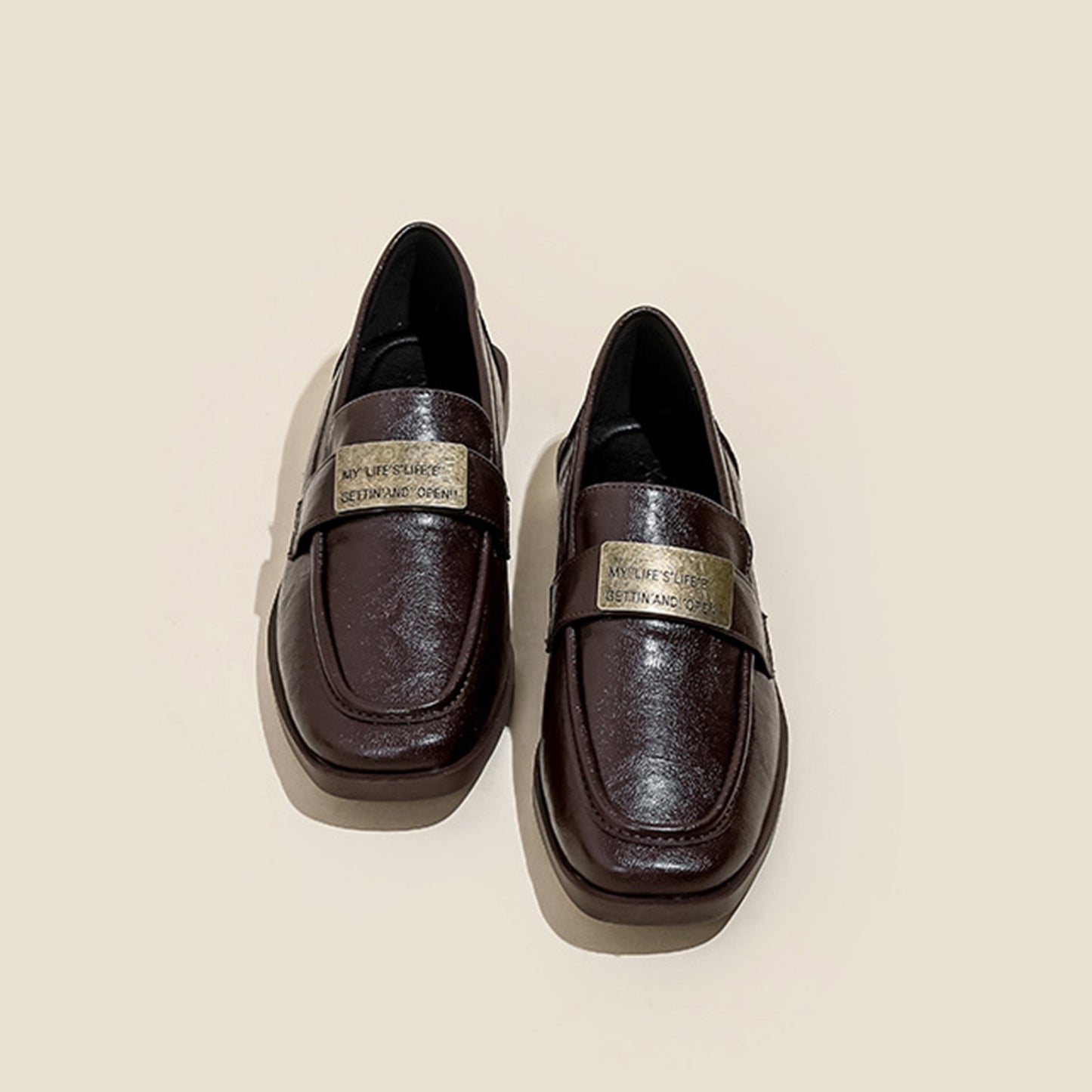 Women's Textured Leather Loafers with Metal-Plate Detail