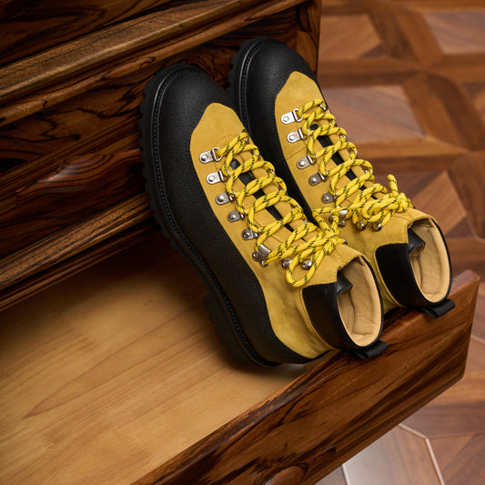 Modern Heritage Work Boots: Contrast Panel Design & Statement Lace Detail