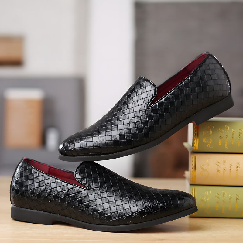 Men’s Loafers Woven Leather Slip-On Shoes