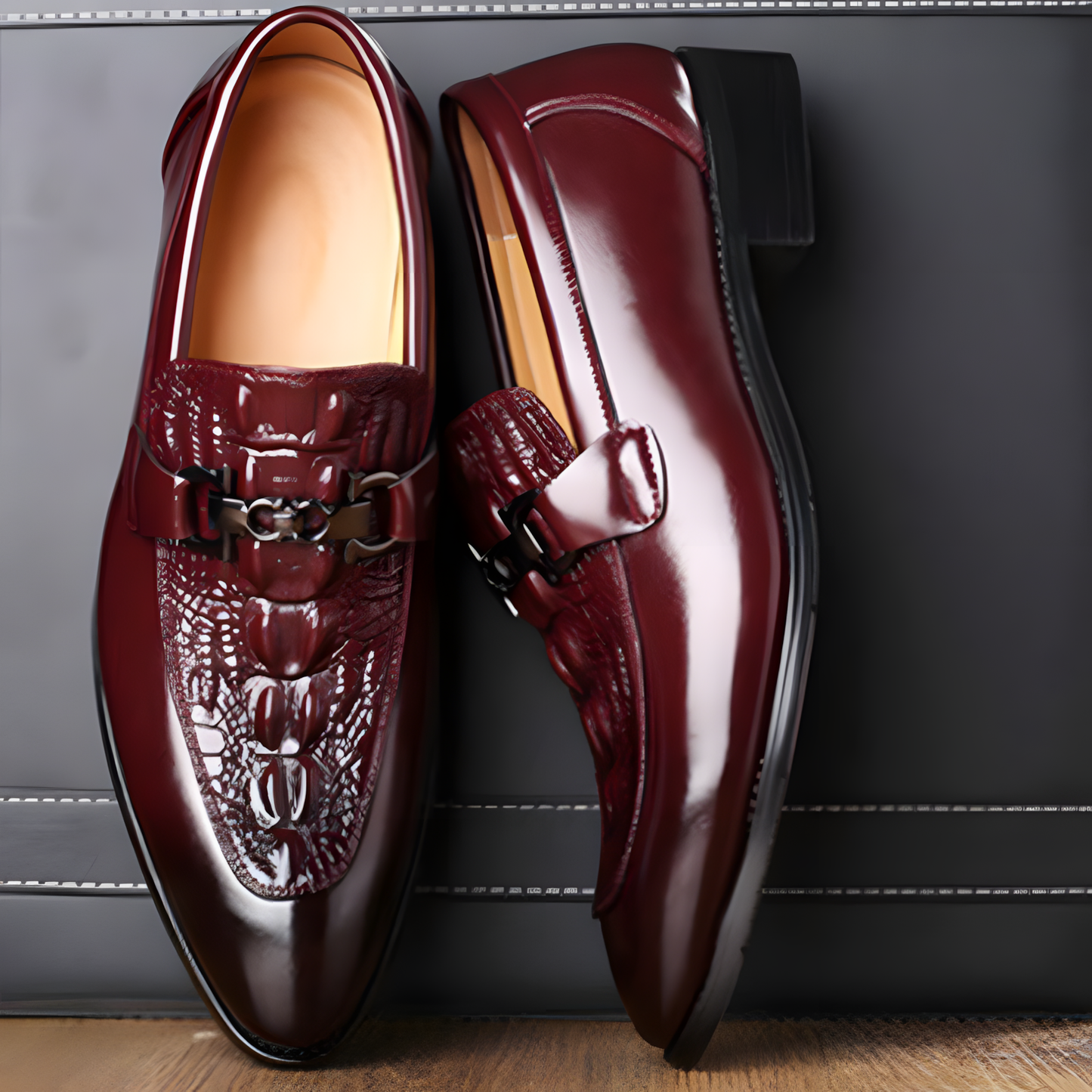 Men's Loafers with Luxury Croc-Pattern Horsebit Dress Shoes