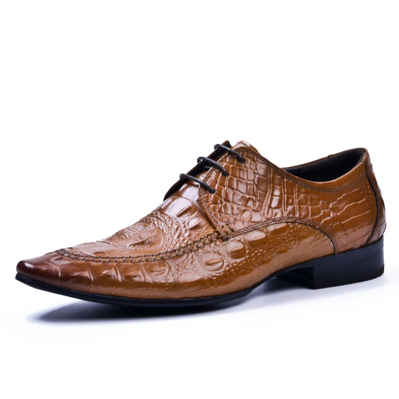 Men's Derby Crocodile-Textured Leather Shoes