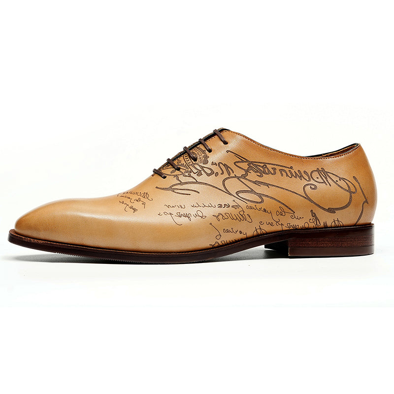 Men's Oxford Shoes - Script-Engraved Patterns & Timeless Sophistication