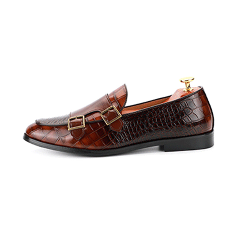 Men's Monk Strap Dress Shoes Crocodile Uppe Patchwork Style