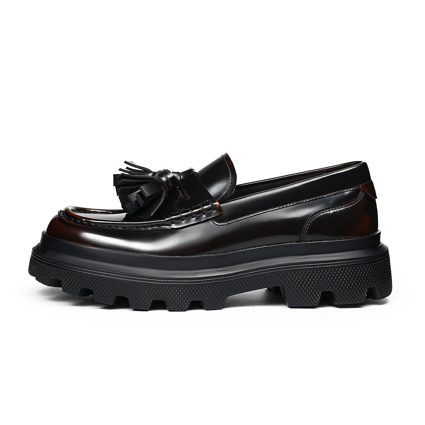 Men's Elevated Tassel Loafers: Architectural Sole & Dynamic Fringe Detailing