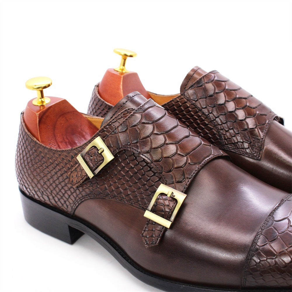 Men's Python-Embossed Double Monk Strap Shoes