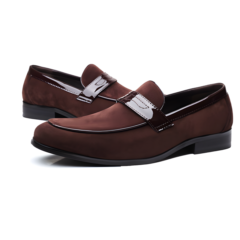 Men's Loafers Black Suede with Metal Accent Formal Slip-On Shoes