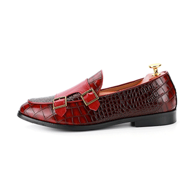 Men's Monk Strap Dress Shoes Crocodile Uppe Patchwork Style