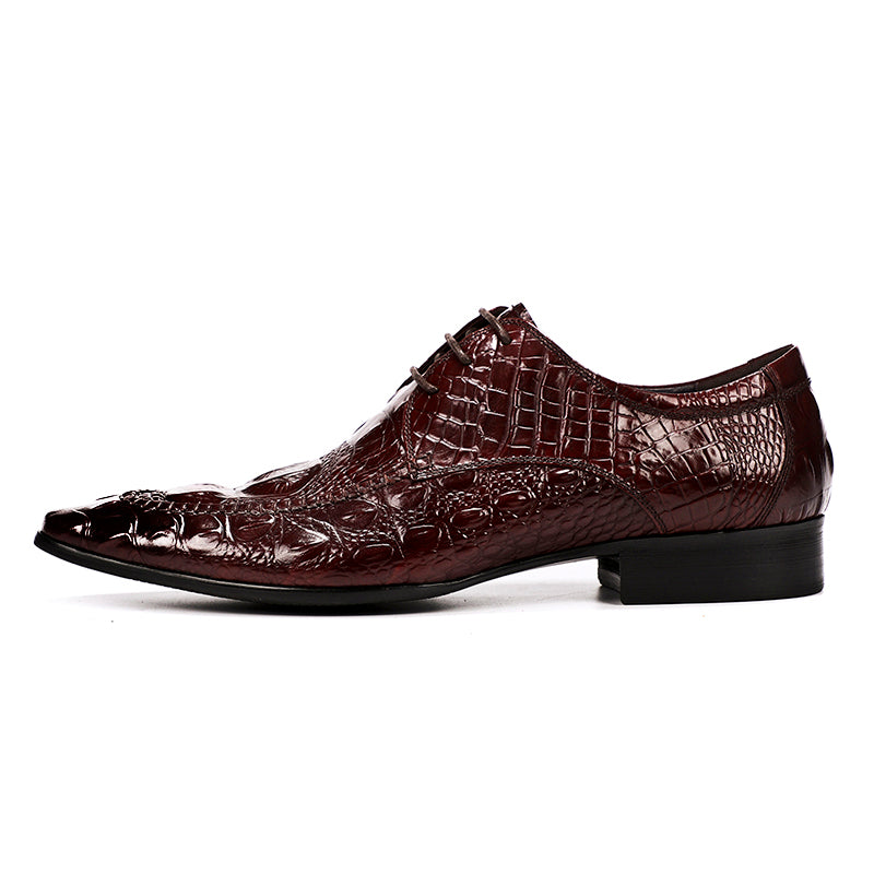 Men's Derby Crocodile-Textured Leather Shoes