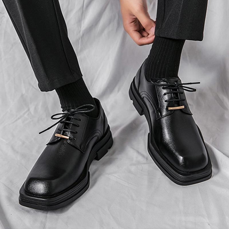 Contemporary Square-Toe Men's Derbys Shoes: Refined Metal Detailing & Modern Silhouette