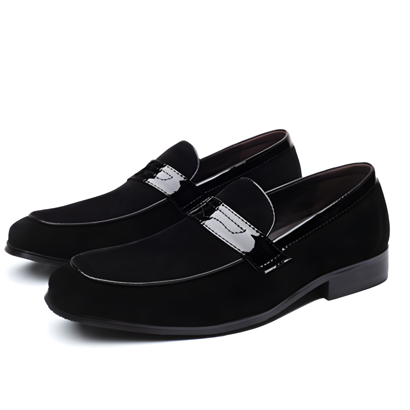 Men's Loafers Black Suede with Metal Accent Formal Slip-On Shoes