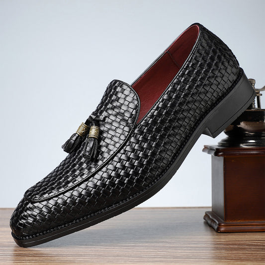 Men's Woven Tassel Loafers | with Square Toe & Low Block Heel