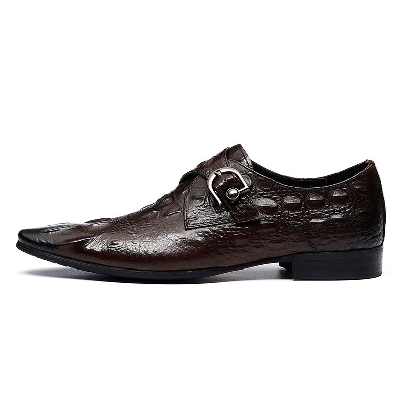 Men’s Crocodile-Embossed Leather Monk Strap Shoes