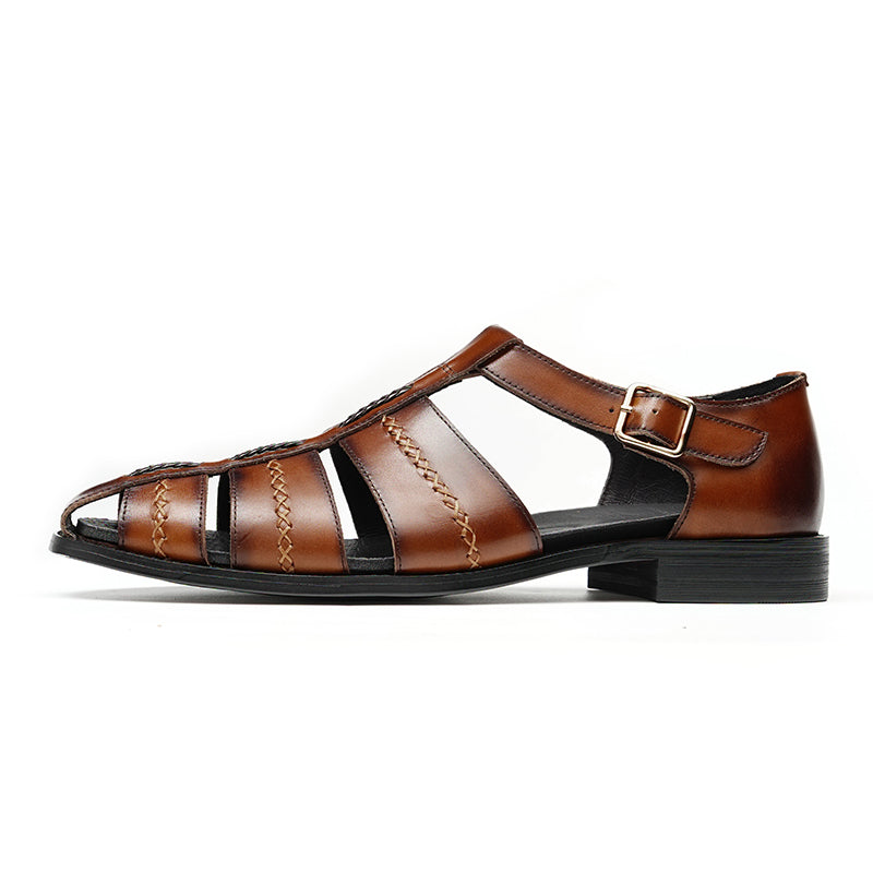 Men’s Hand-Stitched Cutout Leather Sandals
