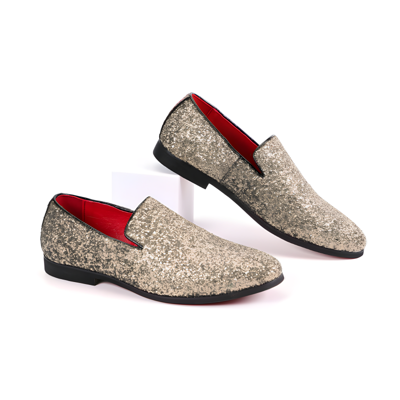 Men's Glitter Loafers Dazzling Slip-On Dress Shoes
