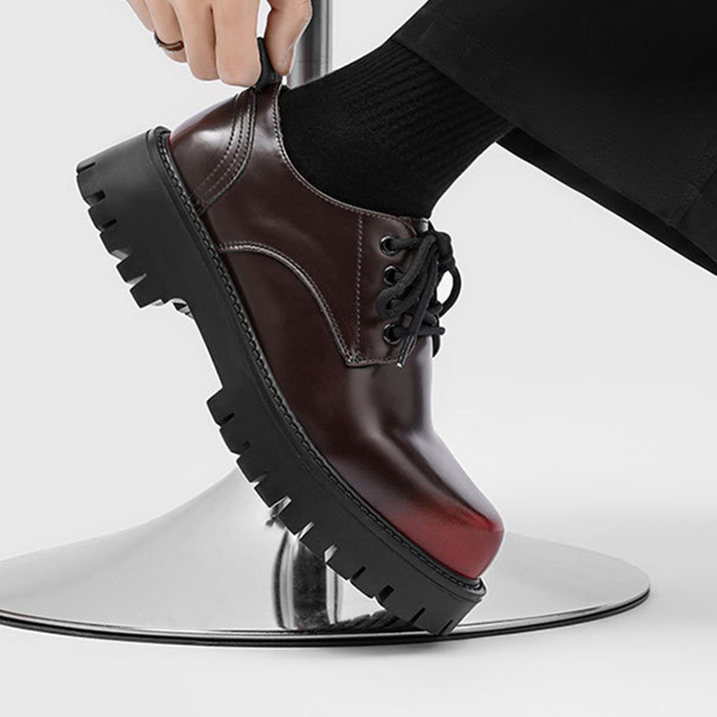 Men's Derby Shoes with Bold Tread Sole & Stitch Detailing